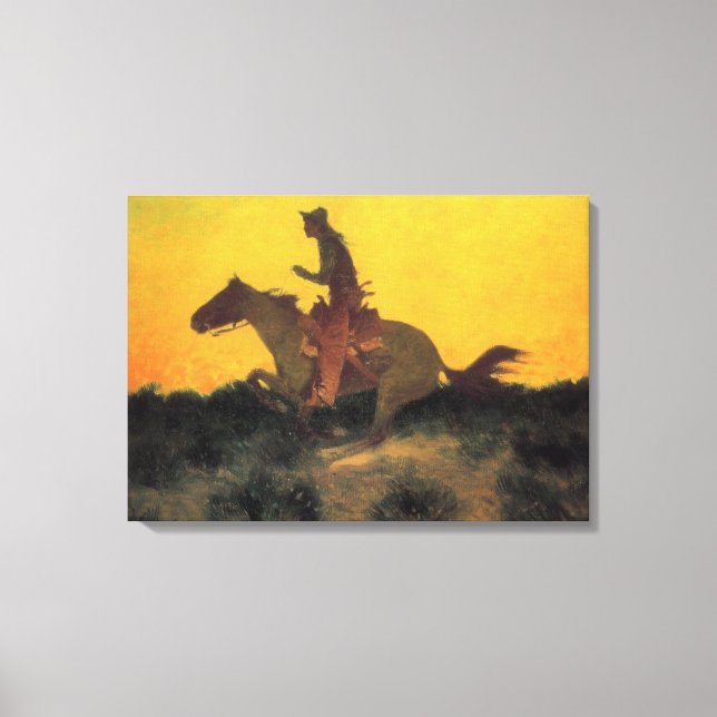 Toile Cowboy Ouest sauvage à cheval contre le coucher du (Recto)