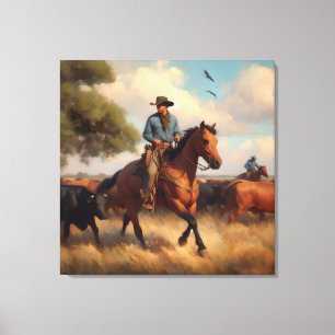 Toile Cowboy sur Bay Horse