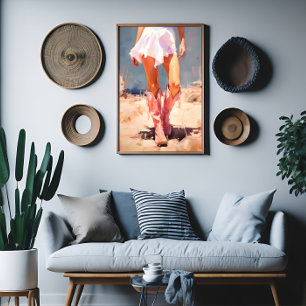 Toile Cowgirl en Bottes roses Art Mur tendance