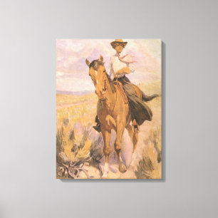Toile Cowgirl vintage Cowboy, Femme à cheval par Dunton