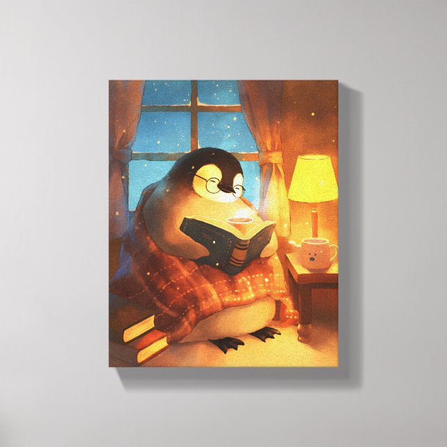 Toile Cozy Penguin Reading Nursery Wall Print Canvas Art (Recto)