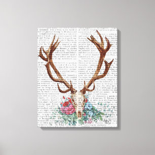 Toile Crâne de cerfs communs avec des fleurs