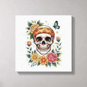 Toile Crâne Floral Halloween Effrayant