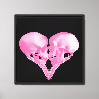 Toile Crâne rose Baiser Coeur Romantique Art gothique