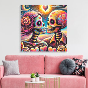 Toile Crânes de sucre en amour Chalk Impressionniste Pas