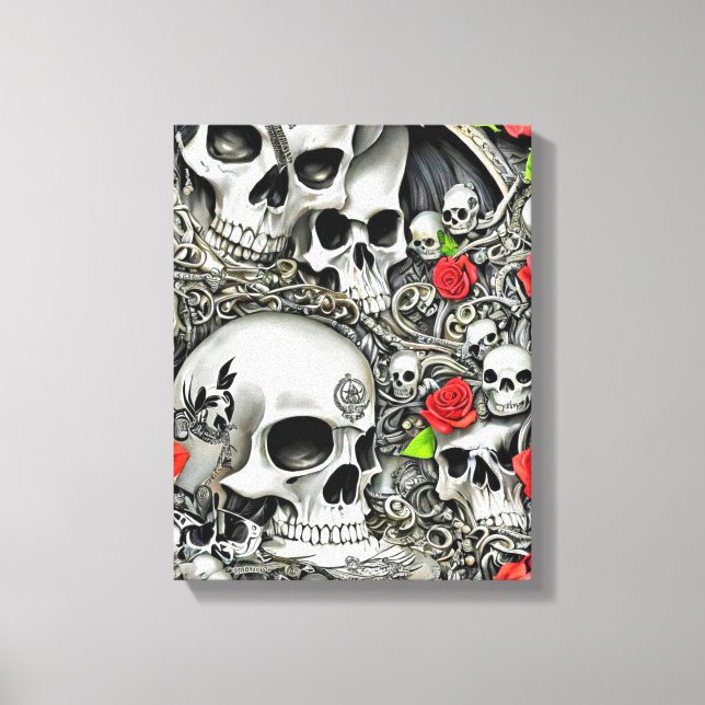 Toile Crânes et Roses (Recto)
