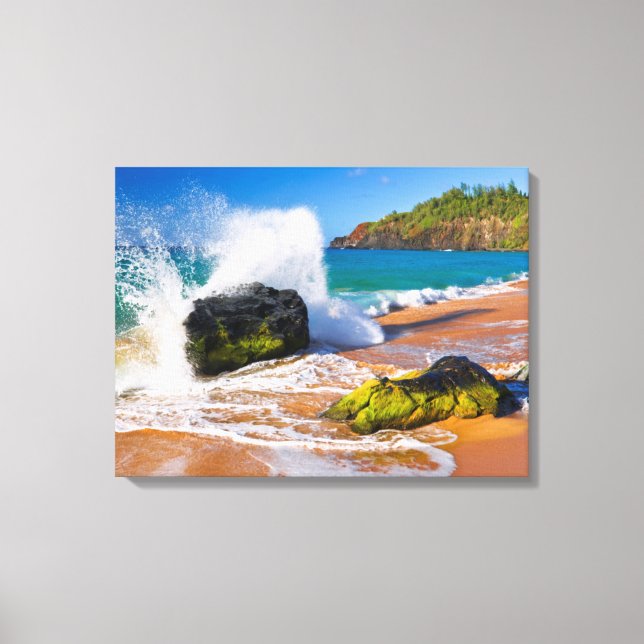 Toile Crash des vagues sur la plage, Hawaii (Recto)