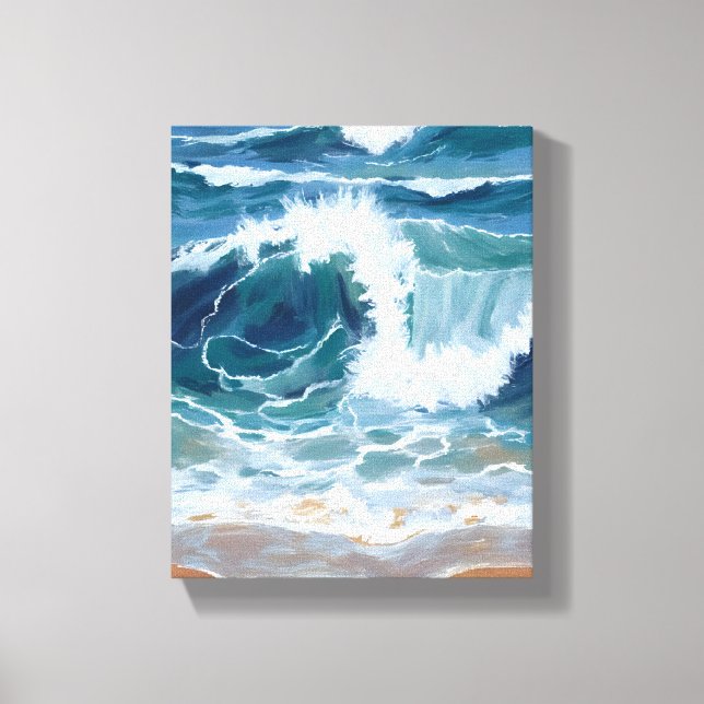 Toile Crashing Ocean Waves | Coastal Blue Watercolor (Recto)