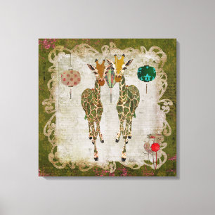 Toile crépusculaire olive de girafes d'or