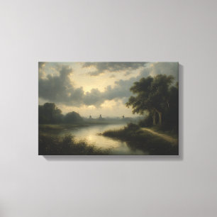 Toile Crépuscule sur le canal hollandais