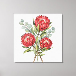 Toile Crimson Protea Bouquet Watercolor