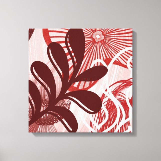 Toile Crimson Radiance – Abstract Botanical Sunburst Art (Recto)