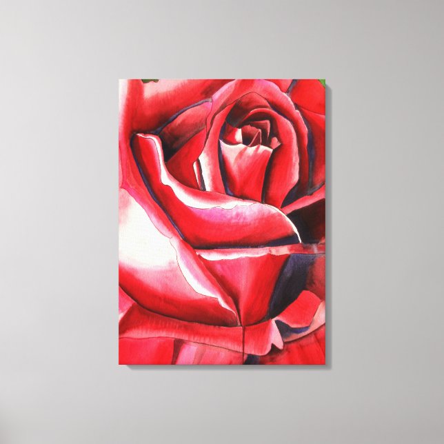 Toile Crimson Rose rouge original aquarelle peinture (Recto)