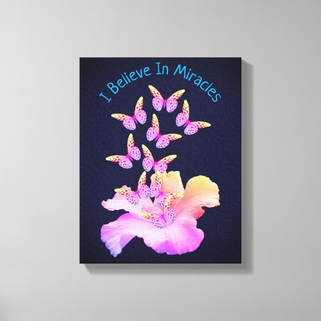 Toile Croire En Miracles Hibiscus Flower Butterflies (Recto)