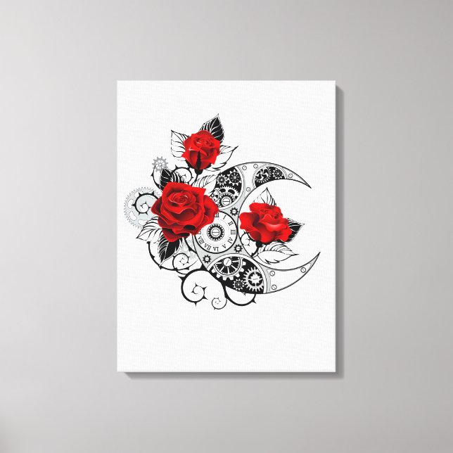 Toile Croissant mécanique avec roses rouges (Recto)