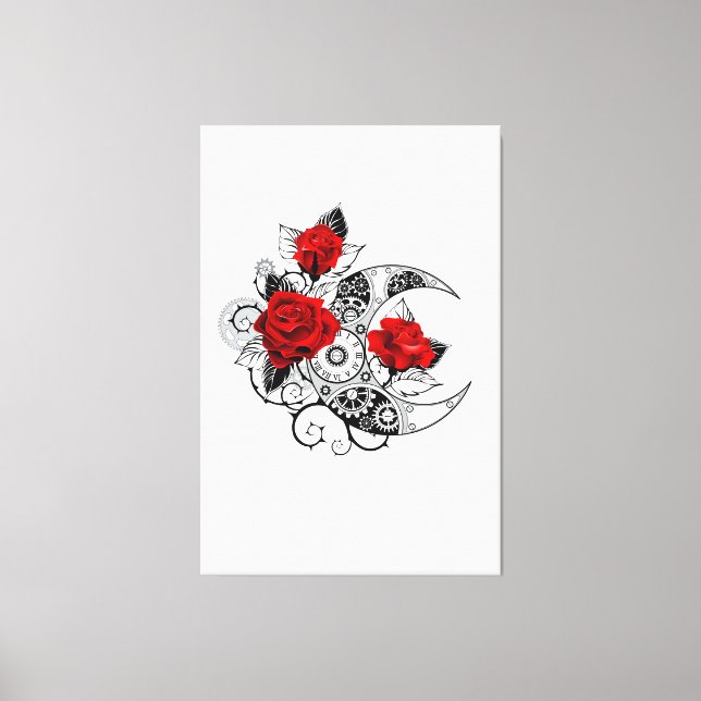 Toile Croissant mécanique avec roses rouges (Recto)