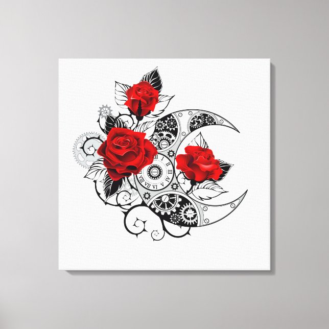 Toile Croissant mécanique avec roses rouges (Recto)