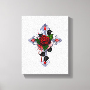 Toile Croix d'argent avec une rose rouge