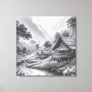 Toile Croquis au crayon d'une cabane confortable près d'
