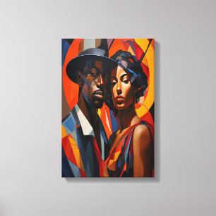 Toile Cubisme Abstrait Gras Couple Portrait - Art Modern