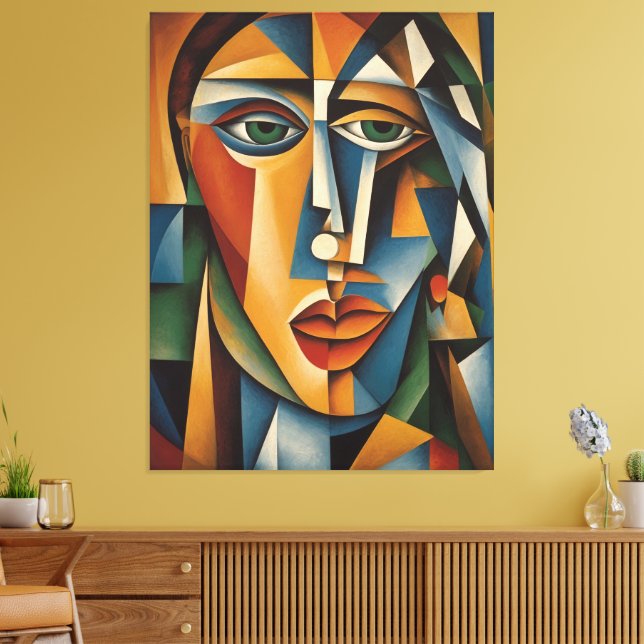 Toile Cubisme vibrant Portrait féminin Picasso Braque (Insitu(Salon))