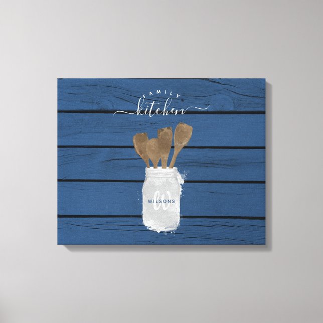 Toile Cuillère en bois de jarre en bleu rustique Décorat (Recto)