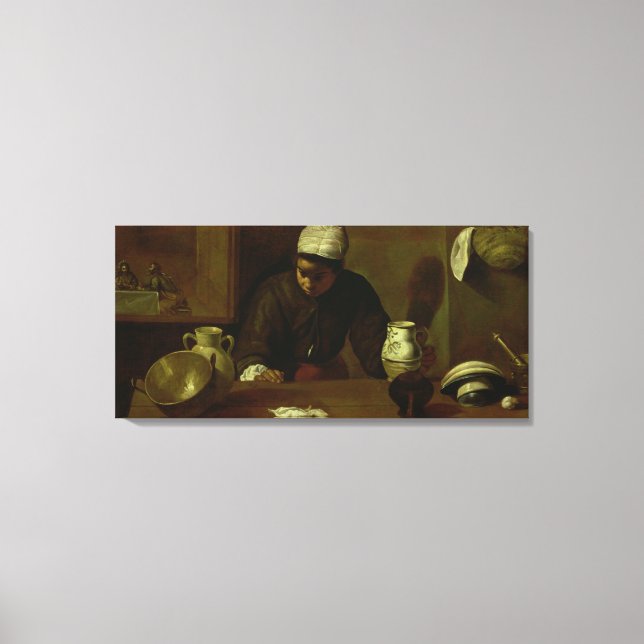 Toile Cuisine domestique avec la soupe à Emmaus, c.1618 (Recto)