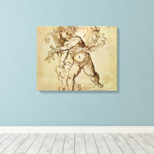 Toile Cupid avec un violon par Domenico Campagnola