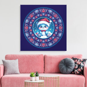 Toile Cute Bleu Noël Kawaii Ours Point Mandala Canvas