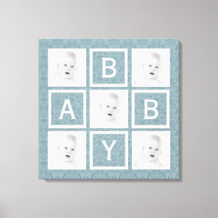 Toile Cute Blue Floral Grille photo bébé garçon ou fille