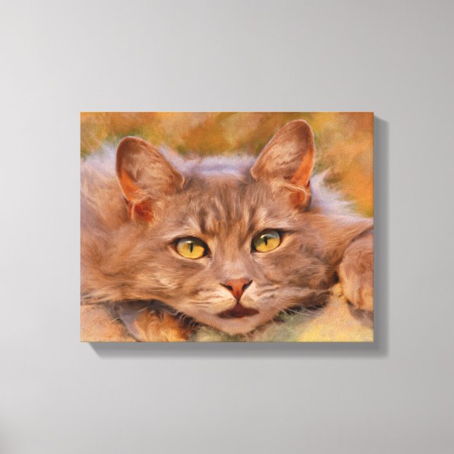Toile Cute Brown Chat Aquarelle Huile peinture (Recto)