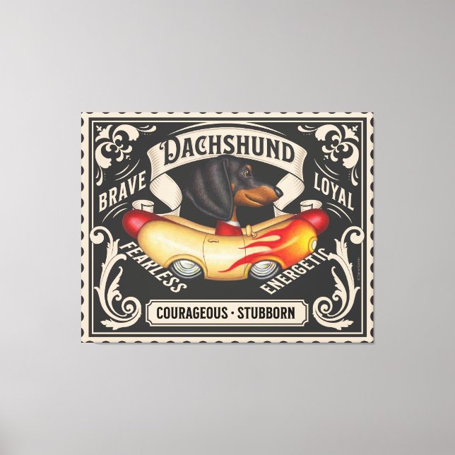 Toile Cute Dachshund Conduite Flaming Hot dog Voiture (Recto)