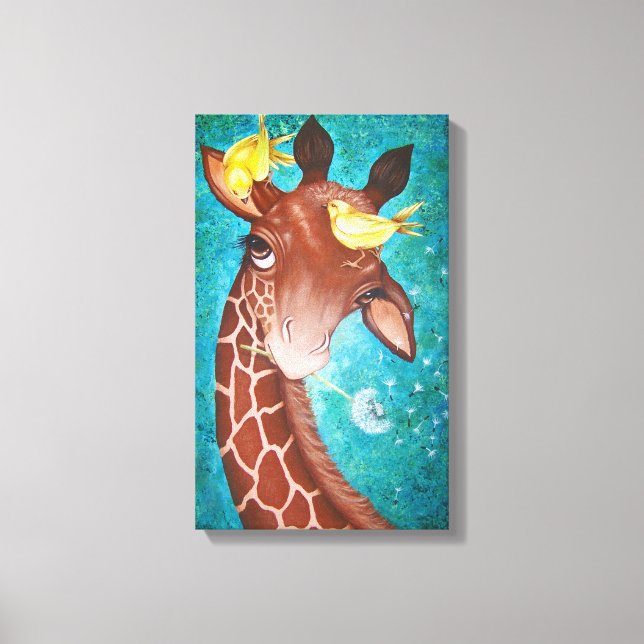 Toile Cute Giraffe avec peinture d'oiseaux (Recto)