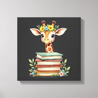 Toile Cute Giraffe With Book Floral Bookworm Librarian B