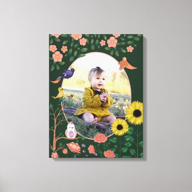 Toile Cute Green Floral Nouveau bébé Photo Nursery Art (Recto)