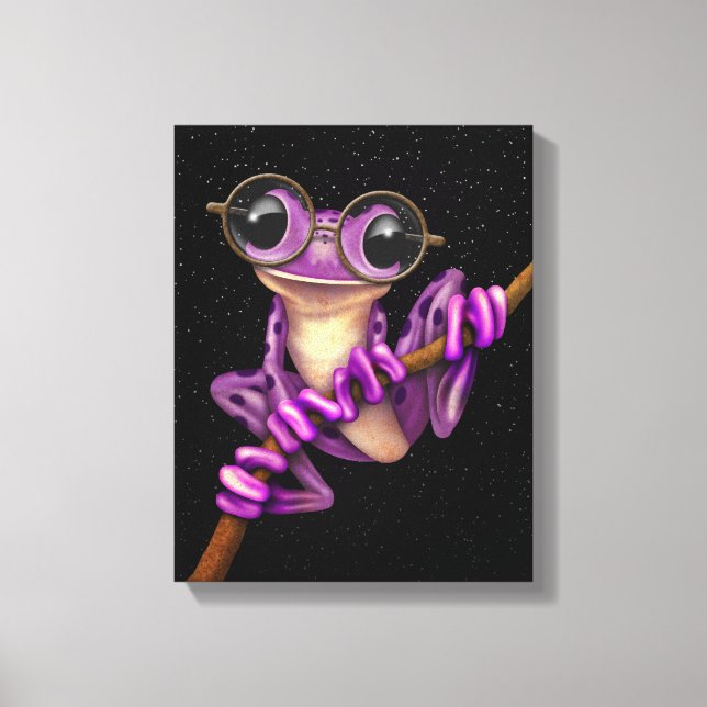 Toile Cute grenouille à arbre pourpre avec lunettes d'oe (Recto)