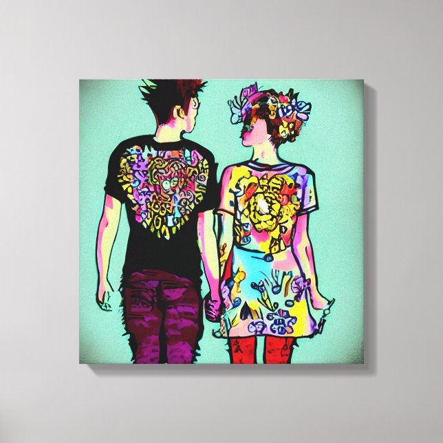 Toile Cute Grunge Punk Rock Couple tenant les mains AI A (Recto)
