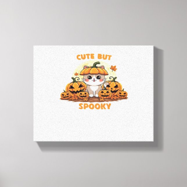 Toile Cute Halloween Chat avec Citrouilles - Kawaii Éffr (Recto)