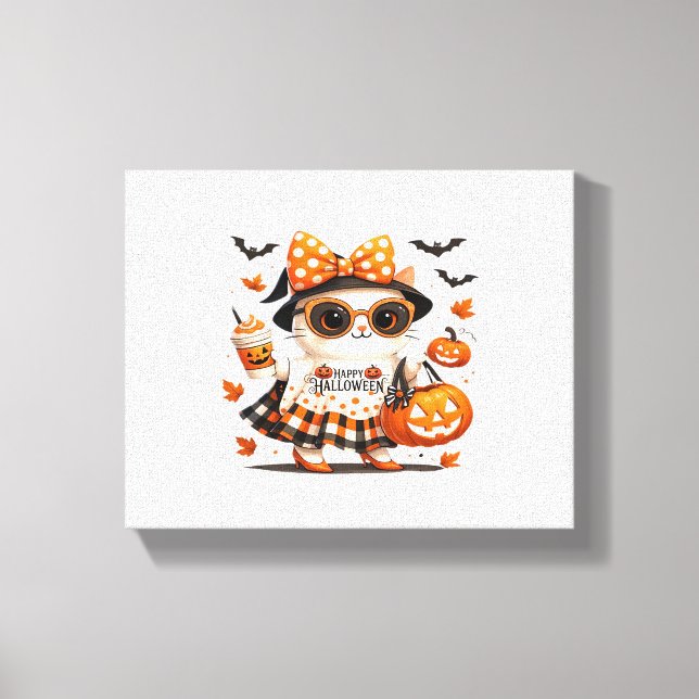Toile Cute Halloween Chat - Kawaii Witch Kitty avec Pump (Recto)