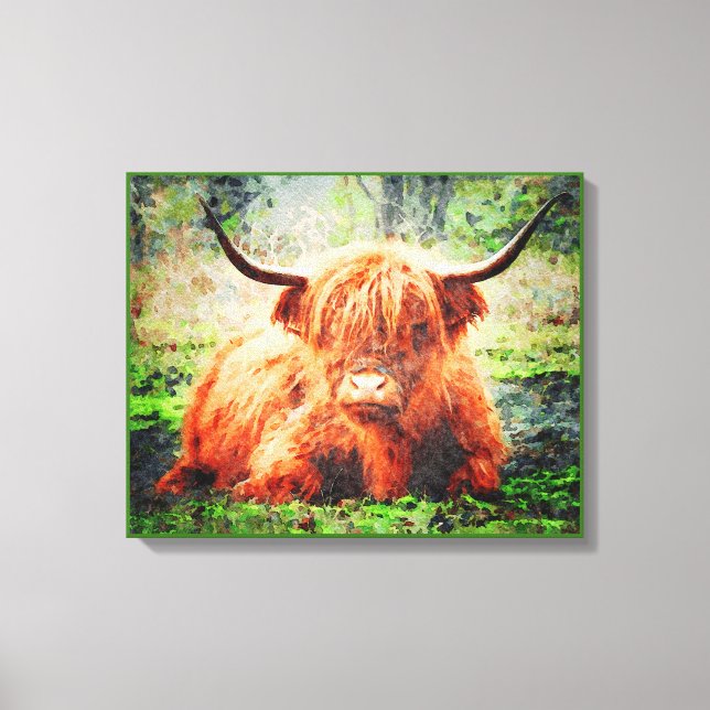 Toile Cute Highland Vache Aquarelle Peinture d'art (Recto)