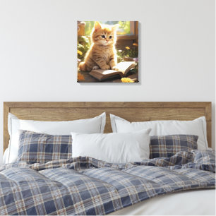 Toile Cute Kitten Lire un livre