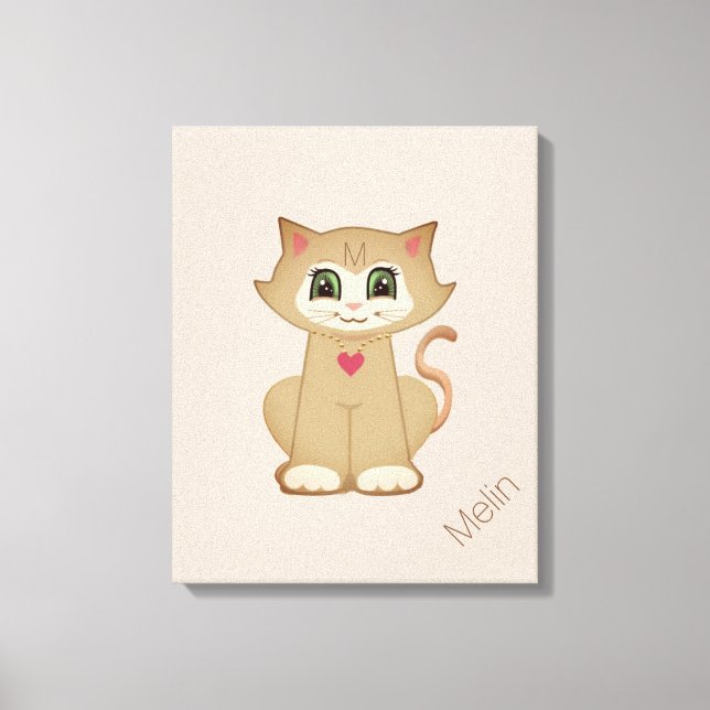 Toile Cute Kitty Chat sur Beige (Recto)