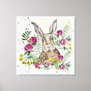 Toile Cute lapin en fleurs d'aquarelle