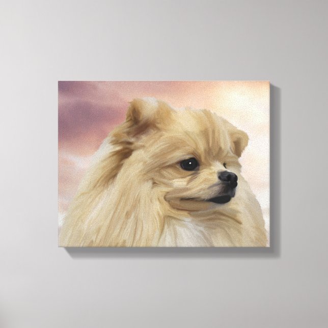 Toile Cute Pomeranian Chien Aquarelle Peinture à l'huile (Recto)