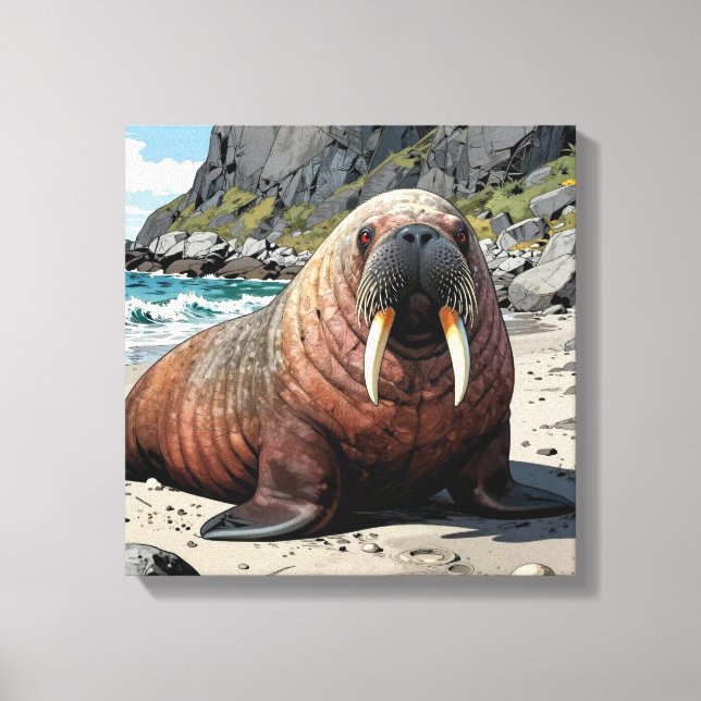 Toile Cute Walrus on a Sandy Beach  (Recto)
