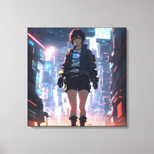 Toile Cyberpunk Anime Girl