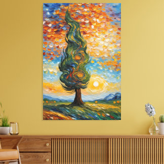 Toile Cyprès chuchotant au coucher du soleil