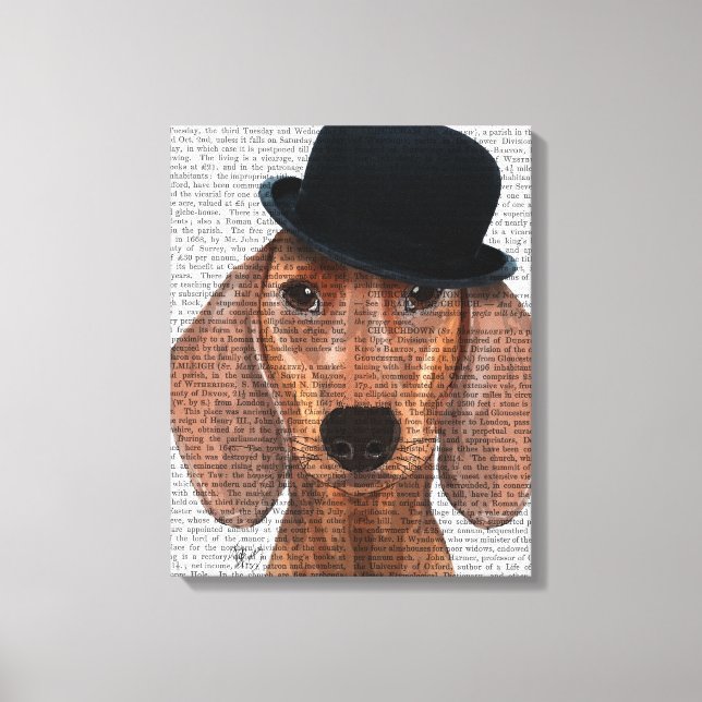 Toile Dachshund avec Casquette Black Bowler (Recto)