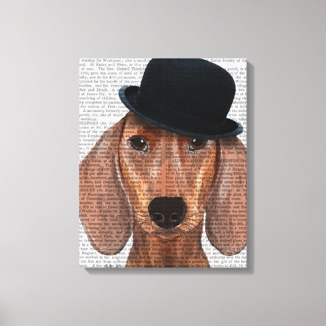 Toile Dachshund avec Casquette Bowler Steampunk (Recto)