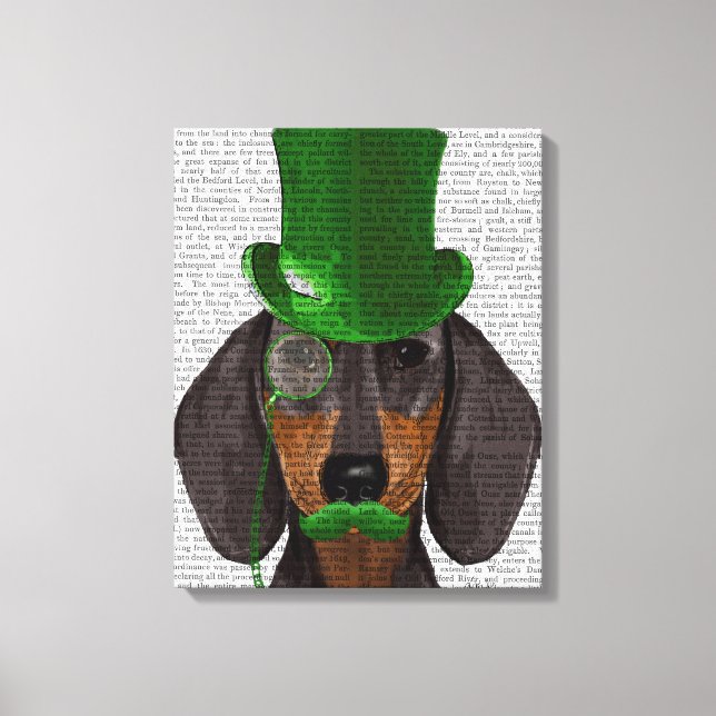 Toile Dachshund avec Chapeau Vert Haut Chapeau Noir Tan (Recto)